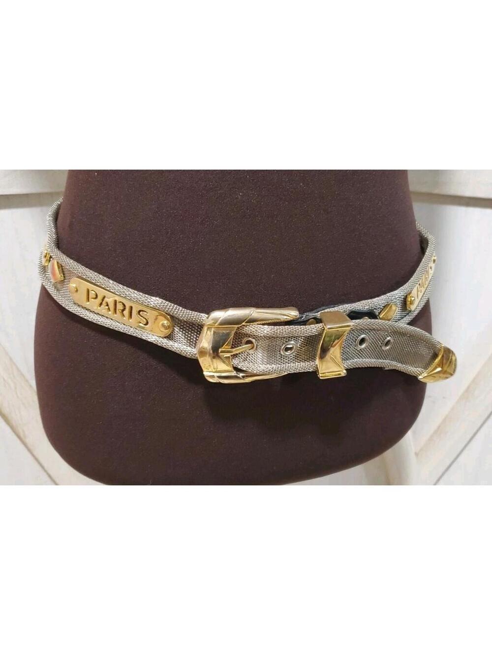 Metallic Mesh Belt With Paris New York and Rome Name Plates Size Med Lg